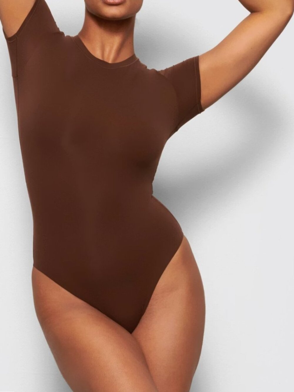 SKIMS Fits Everybody T-Shirt Bodysuit Large Cocoa Brown Short Sleeve Stretch